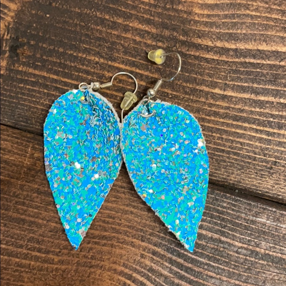 NWOT faux leather blue earrings